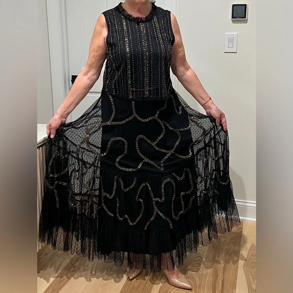 Anthropologie Black Gold Beaded wedding skirt blouse top set outfit size XL - Picture 7 of 12